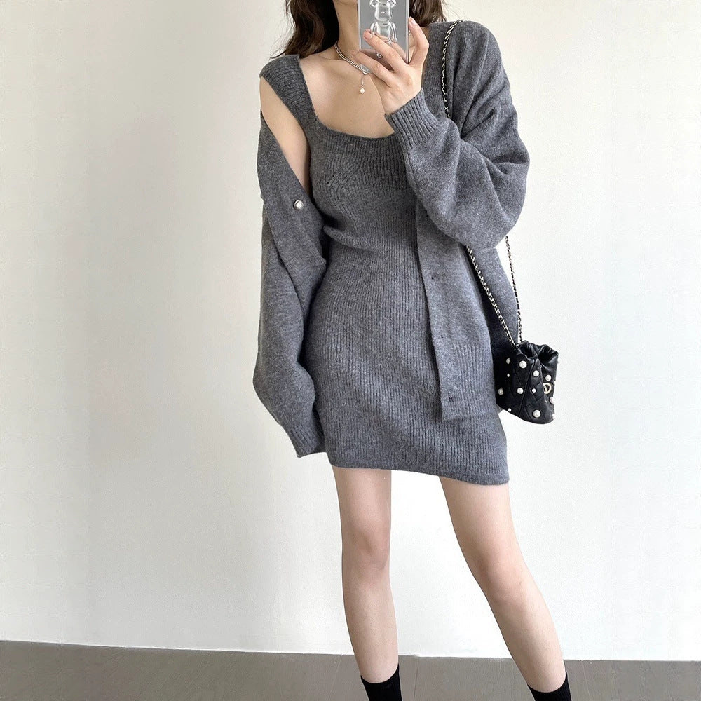 Women's knitted dress with open knit cardigan Mune Fashion