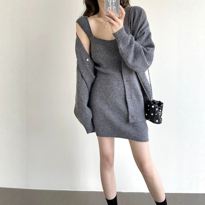 Women's knitted dress with open knit cardigan Mune Fashion