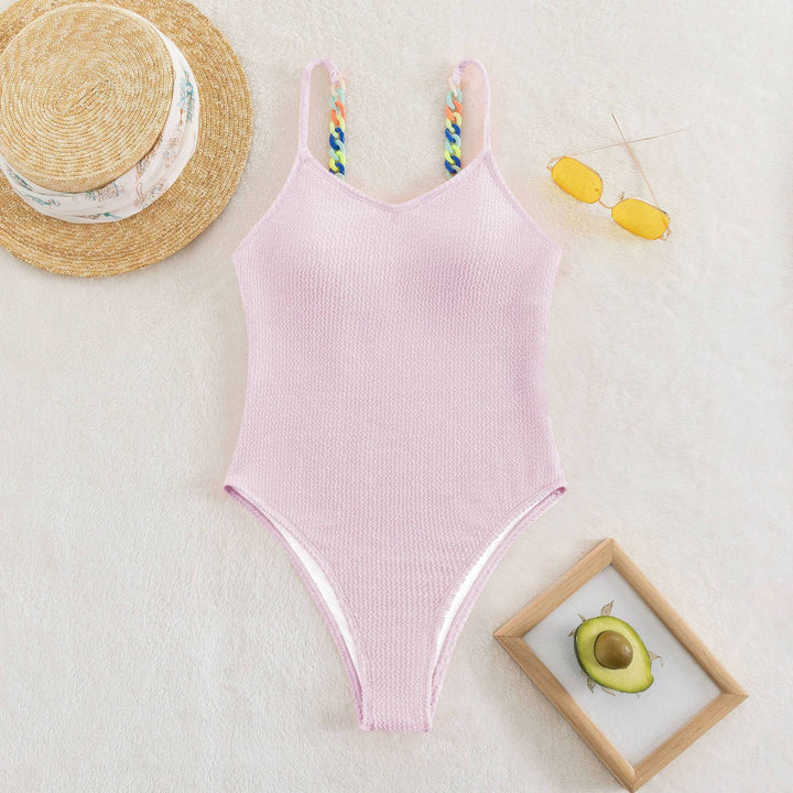 Ladies one-piece swimsuit with fine waffle pattern and deep V-neck Mune Fashion