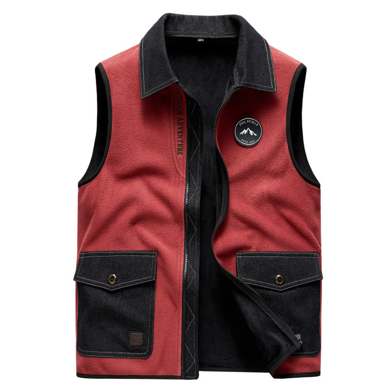 Men's fleece vest in utility look with shirt collar, zipper and flap pockets Mune Fashion