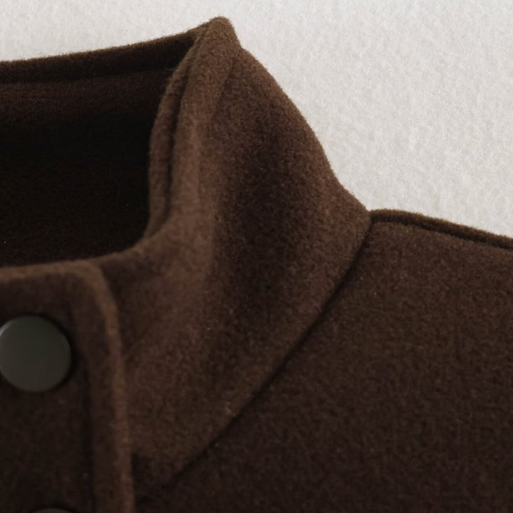 Ladies Boxy Wool Blend Blouson Jacket with Stand-Up Collar, Large Flap Pockets and Elastic Hem Mune Fashion