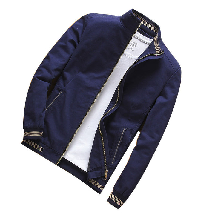 Men's Casual Canvas Blouson with Stand-Up Collar, Zipper and Ribbed Cuffs Mune Fashion