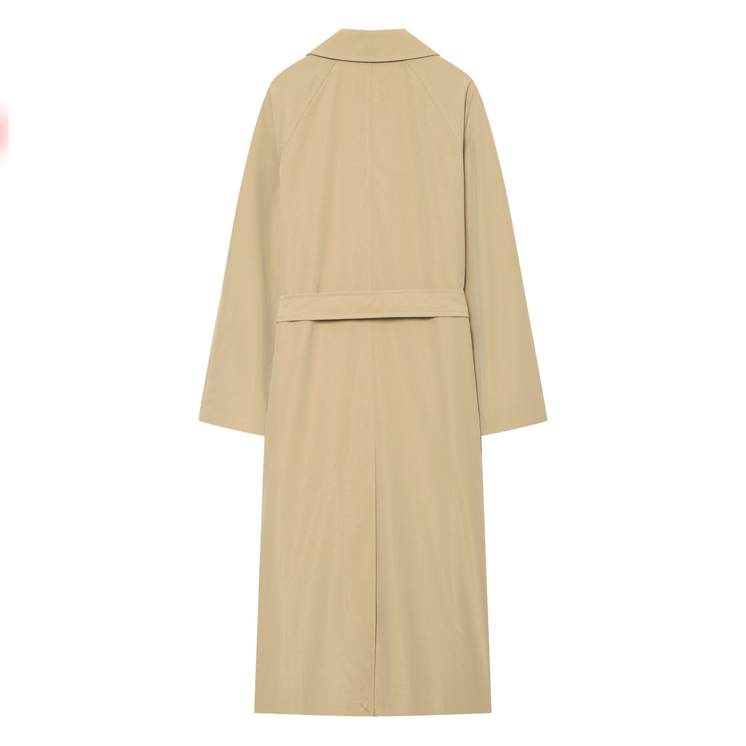 Ladies Long Classic Double-Breasted Trench Coat with Belt and Sleeve Tabs Mune Fashion