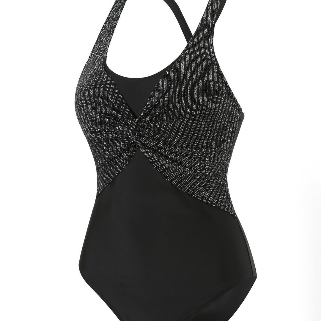 Women's one-piece swimsuit with fashionable wrap design and creative cross back Mune Fashion
