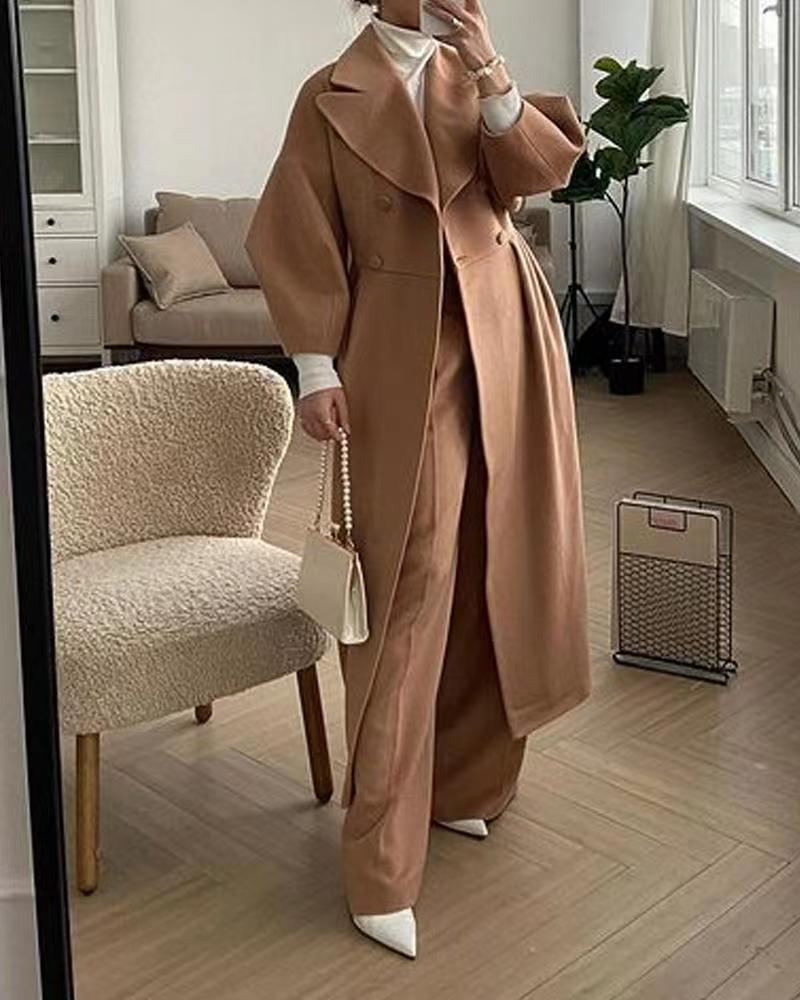 Women's tailored double-breasted trench coat with wide sleeve and high leg slit Mune Fashion