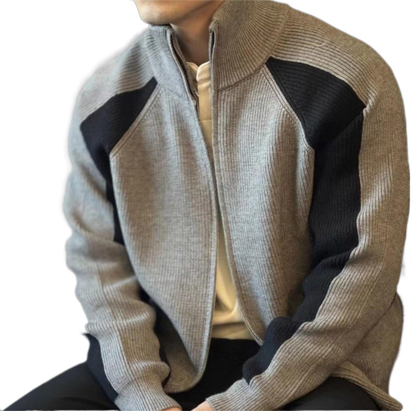 Men's knit zip jacket with contrast panels, stand-up collar and distinctive ribbed texture Mune Fashion