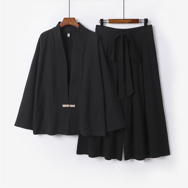 Women's Zen-inspired kimono set made of flowing viscose with short jacket and wide culotte pants Mune Fashion