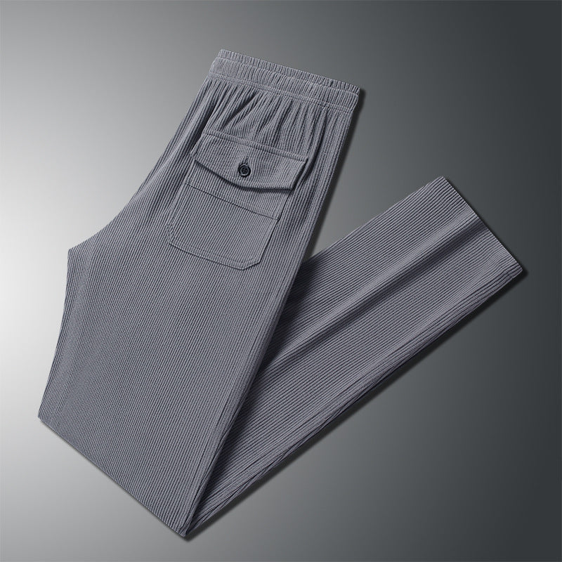 Men Straight-Leg Ribbed Structure Lounge Pants with Elastic Waistband and Flap Pocket Mune Fashion