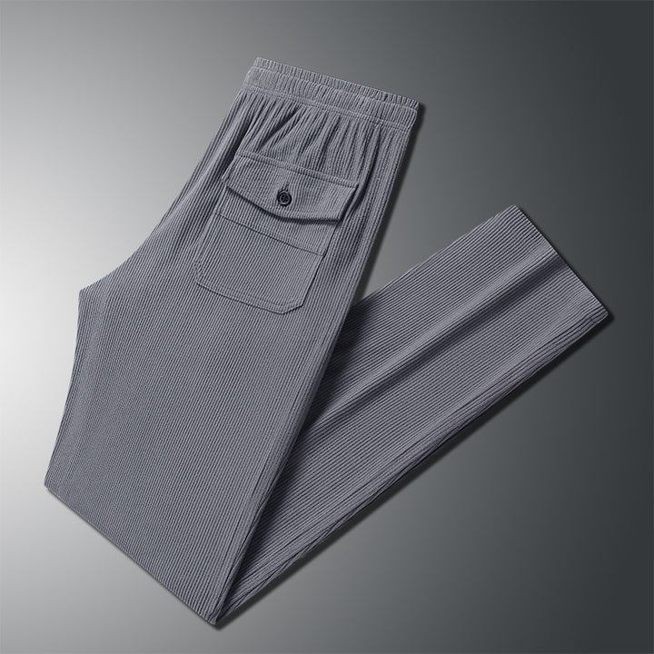 Men Straight-Leg Ribbed Structure Lounge Pants with Elastic Waistband and Flap Pocket Mune Fashion