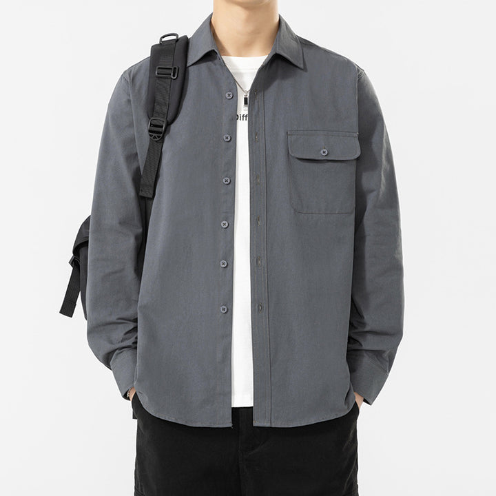 Men's Casual Long Sleeve Shirt with Chest Pocket Mune Fashion