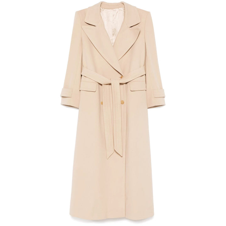Ladies Maxi Coat with double-breasted button placket, wide lapels and patch pockets Mune Fashion
