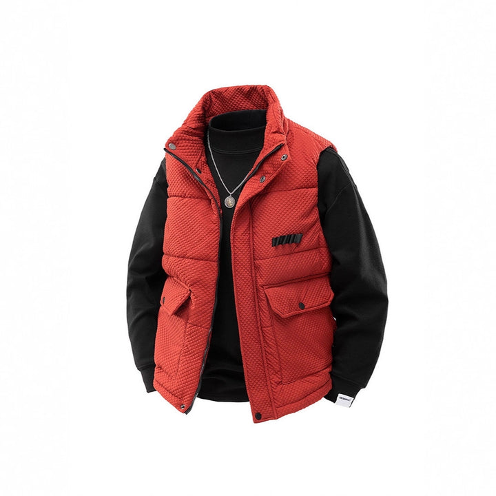 Men's Padded Quilted Vest with Utility Pockets and High Collar Mune Fashion