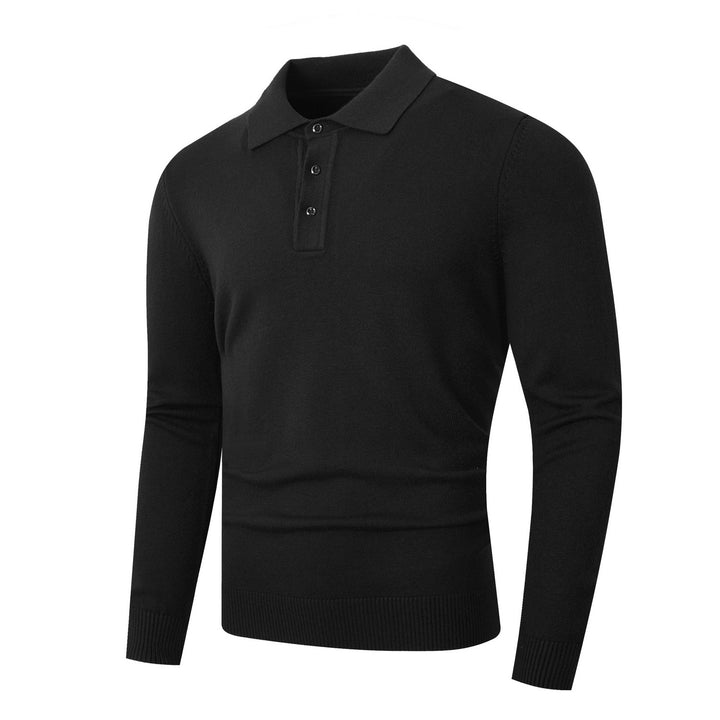 Men's fine knit polo shirt with long sleeves and three-button placket Mune Fashion
