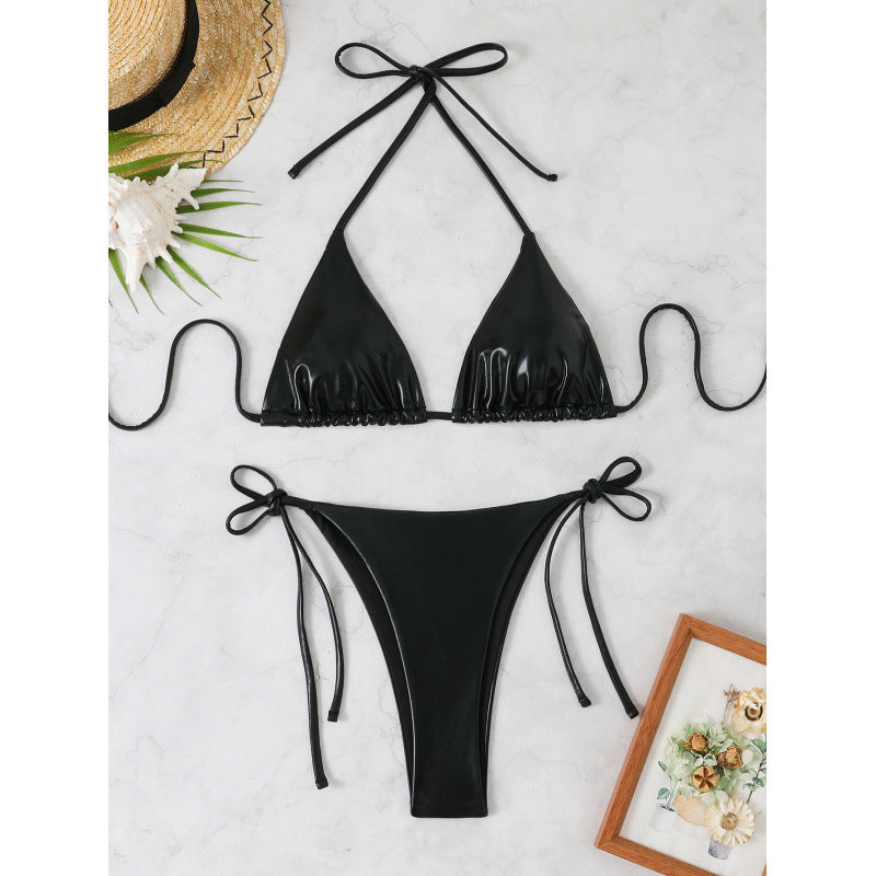 Women's bikini set with shimmering triangle top and high-waisted Mune Fashion
