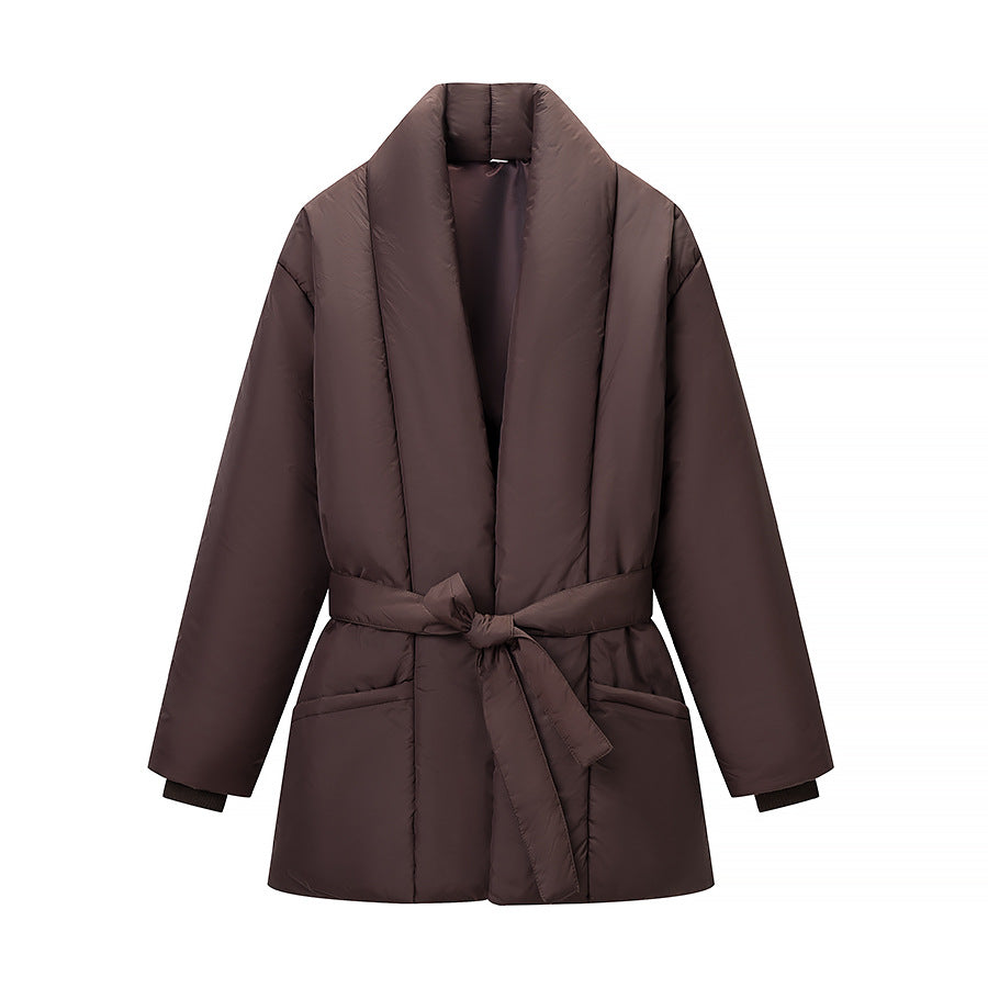 Women's Quilted Waistbelt Quilted Jacket with Shawl Collar Mune Fashion