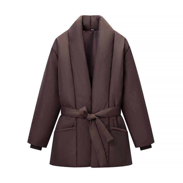 Women's Quilted Waistbelt Quilted Jacket with Shawl Collar Mune Fashion