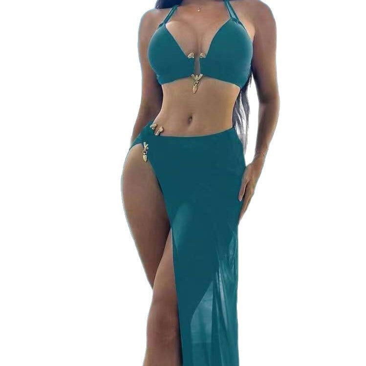 Ladies Stylish Bikini Set with Transparent Beach Skirt Mune Fashion