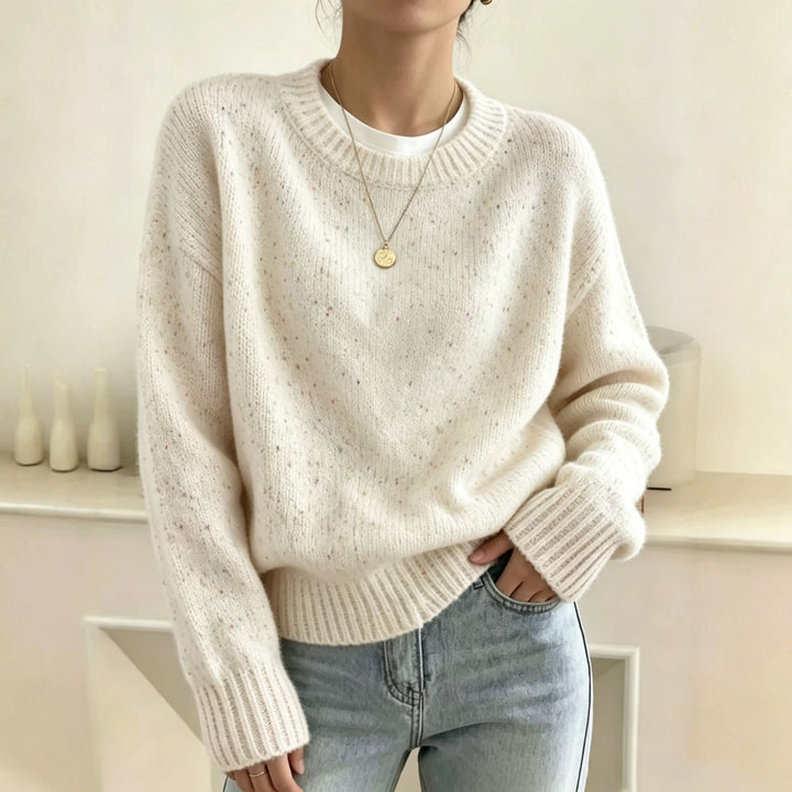 Ladies Oversize Pullover in Mohair-look with Round Neck and Confetti-Structure Mune Fashion