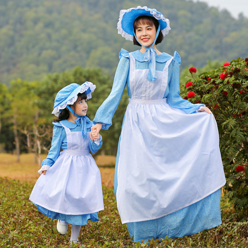 Women's Vintage Farmer Dress with Romantic Ruffles and Matching Hat Mune Fashion