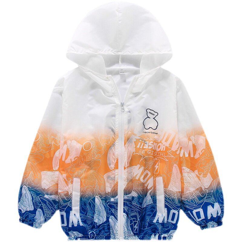 Unisex nan lightweight hoodie jacket with comic bear print, windbreaker fabric, and elastic hem Mune Fashion