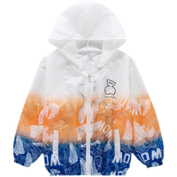 Unisex nan lightweight hoodie jacket with comic bear print, windbreaker fabric, and elastic hem Mune Fashion