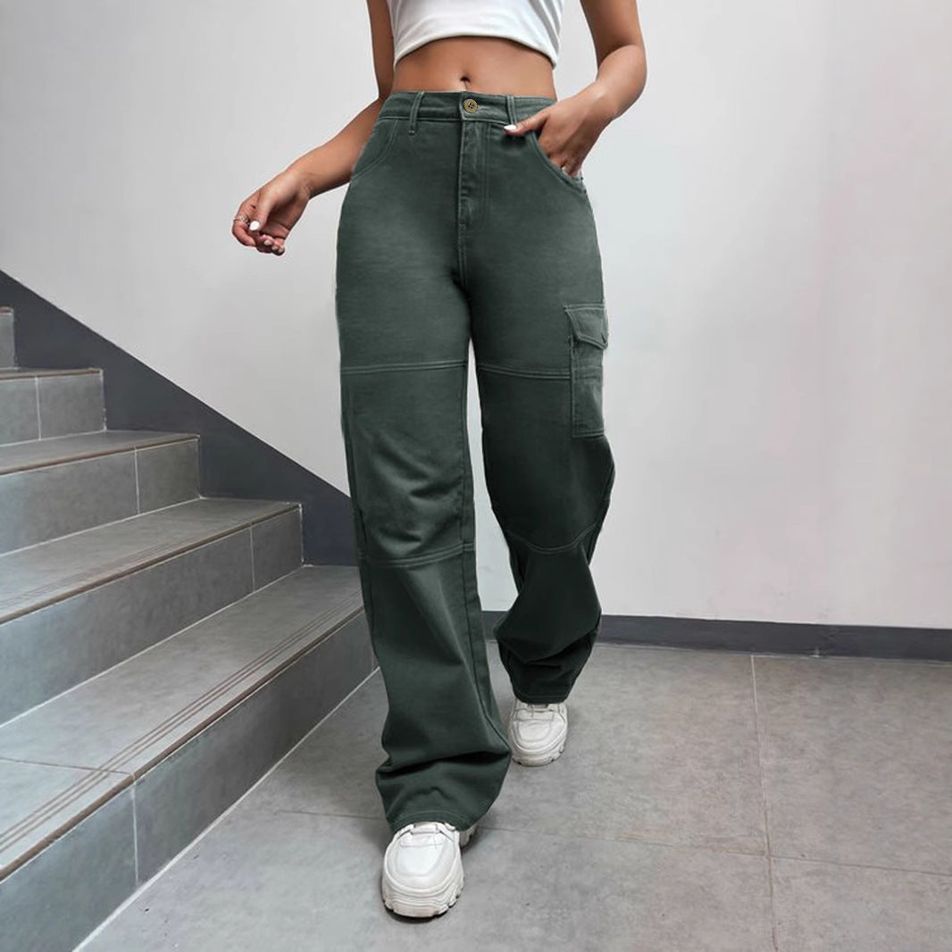 Women's High-Waisted Cargo Palazzo Pants with Seam Segments and Side Flap Pocket Mune Fashion