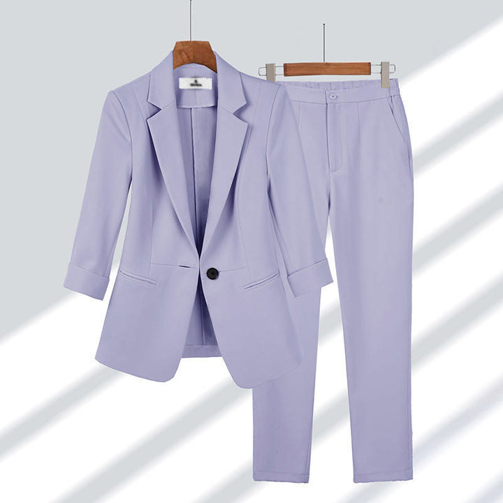Women's slim two-piece business blazer with roll-up 3/4 sleeves and high-cut tapered pants Mune Fashion