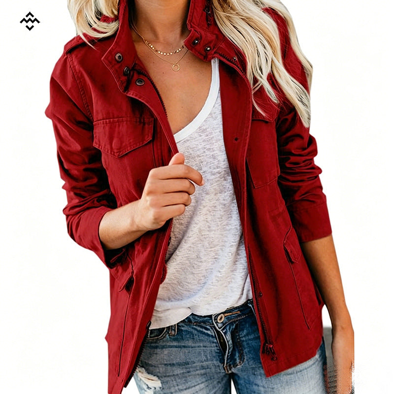Women's lightweight field jacket in utility style with standing collar and multiple pockets Mune Fashion