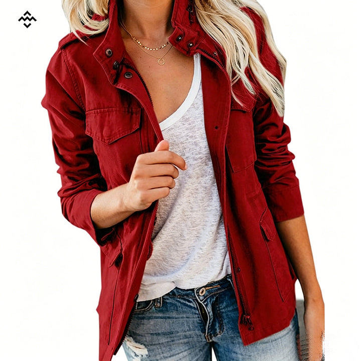 Women's lightweight field jacket in utility style with standing collar and multiple pockets Mune Fashion