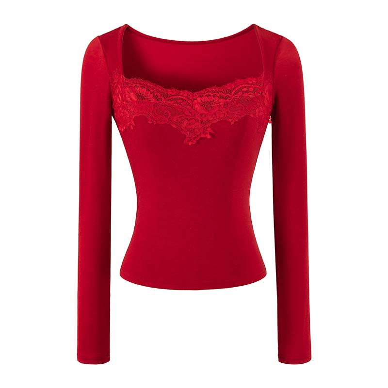 Women's Fitted Long Sleeve Shirt with Lace Bustier Look Mune Fashion