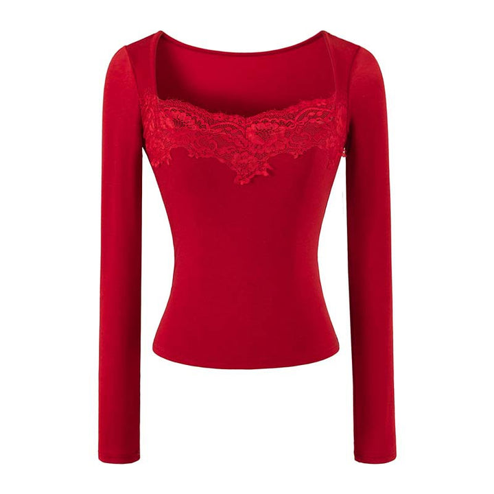 Women's Fitted Long Sleeve Shirt with Lace Bustier Look Mune Fashion