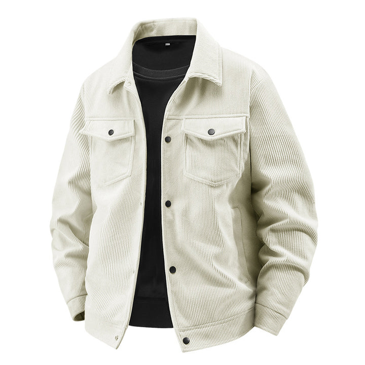 Men's quilted cord jacket in trucker style with snap button closure and patch chest pockets Mune Fashion