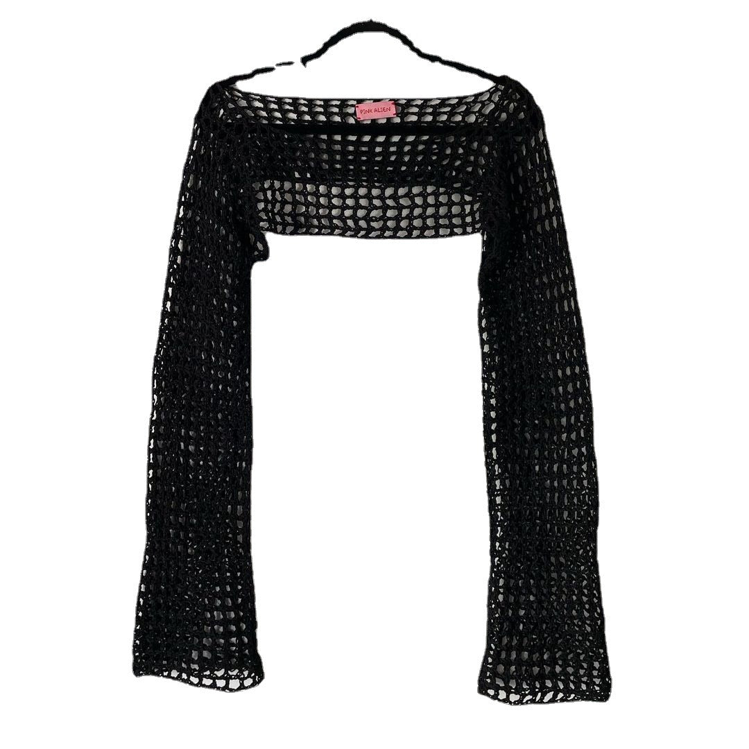 Women's Crocheted Long Sleeve Top with Off-Shoulder Design Mune Fashion