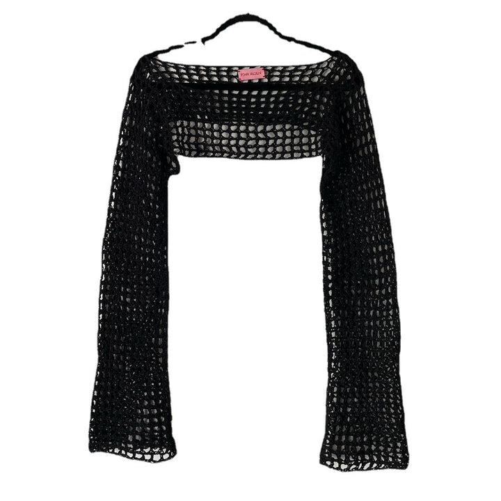 Women's Crocheted Long Sleeve Top with Off-Shoulder Design Mune Fashion