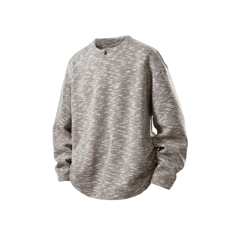 Men's oversized knitted sweater in melange look with round neck and ribbed cuffs Mune Fashion
