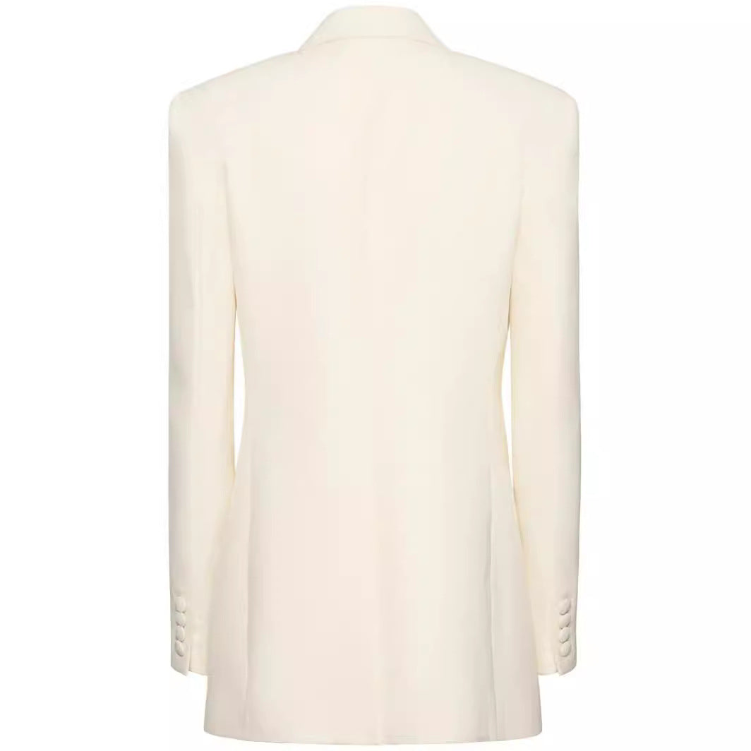 Women Double-Breasted Blazer Coat in Tuxedo Style with Contrasting Shawl Collar Mune Fashion