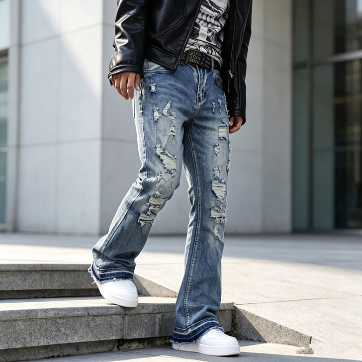 Men's Ripped Slim-Fit Jeans with Fashionable Details Mune Fashion
