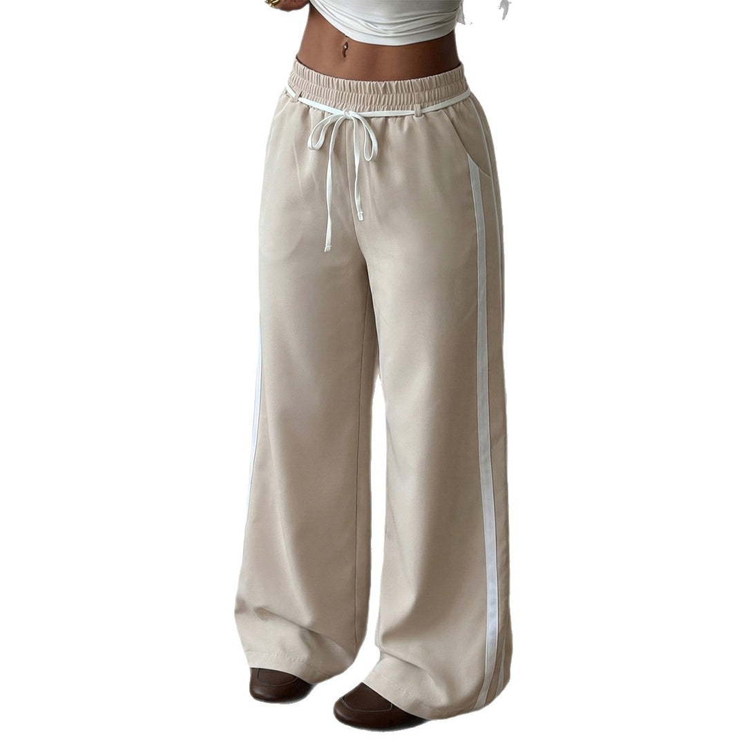 Women's wide Palazzo lounge pants with elastic waistband, drawstring and side contrast stripe Mune Fashion