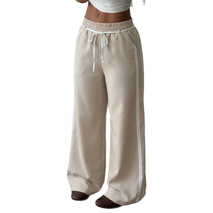 Women's wide Palazzo lounge pants with elastic waistband, drawstring and side contrast stripe Mune Fashion