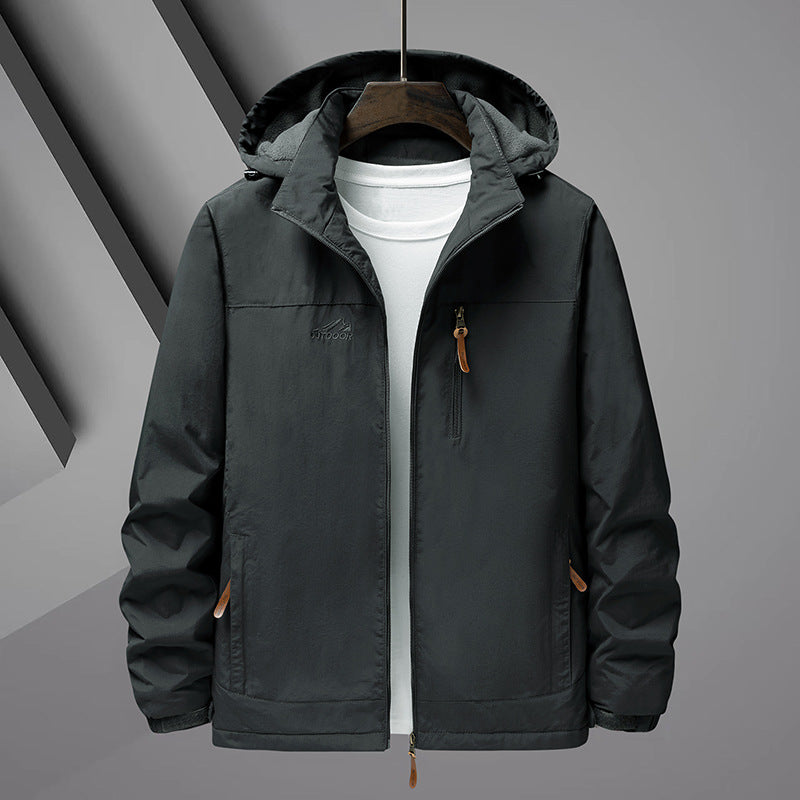 Men's Lightweight Rain Jacket with Hood and Water-Repellent Microfiber Outer Shell Mune Fashion