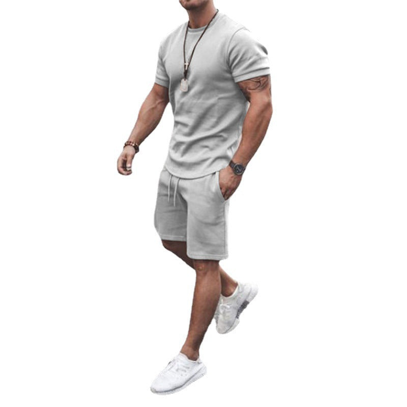 Men's fitted short sleeve shirt with reinforced shoulder seam and elastic drawstring bermuda made of stretch jersey Mune Fashion