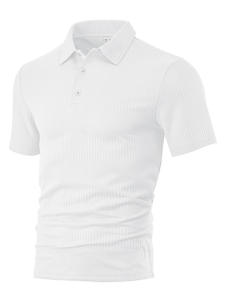 Men's body-hugging short sleeve polo made of elastic jacquard knit with shirt collar Mune Fashion