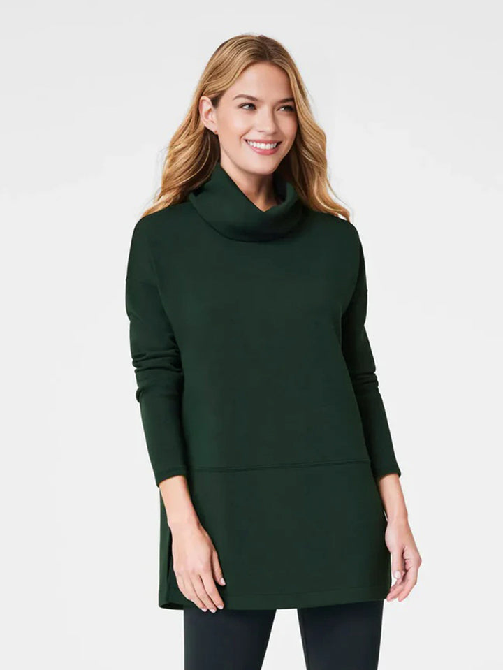 Women's Cozy Funnel Neck Tunic Sweater with Oversized Cut and Side Slits Mune Fashion