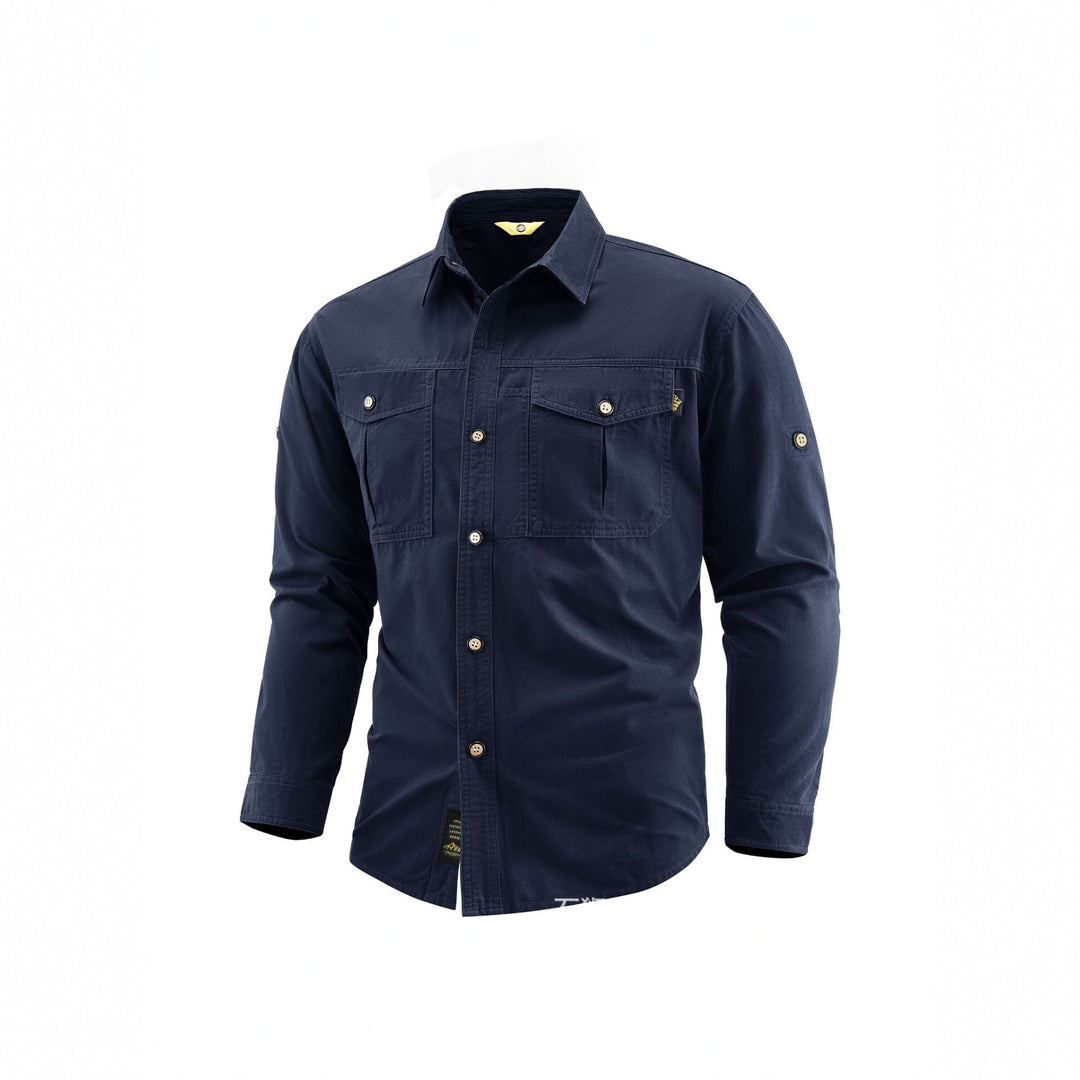Men's Canvas Overshirt in Field Style with Chest Flaps and Full Button Placket Mune Fashion