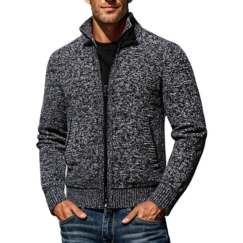 Men's knitted bomber jacket with stand-up collar and two-way zipper Mune Fashion