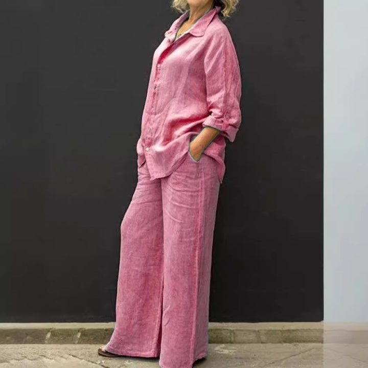 Women's Relaxed Linen Set with Oversized Shirt and Wide Palazzo Pants Mune Fashion