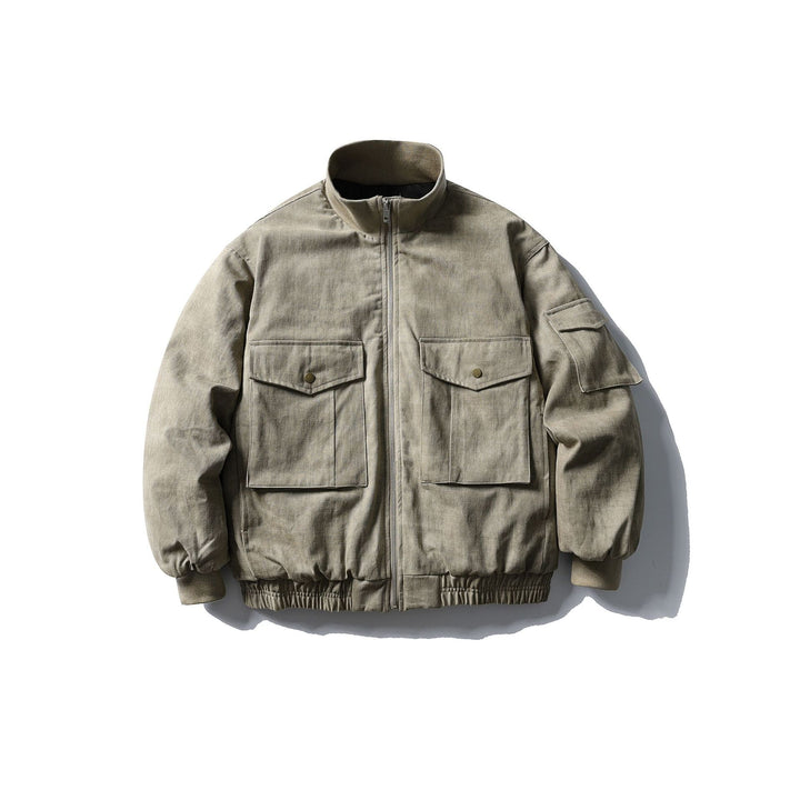 Men's Boxy Utility Blouson Jacket with Stand-up Collar, Cargo Sleeves and Applied Flap Pockets Mune Fashion
