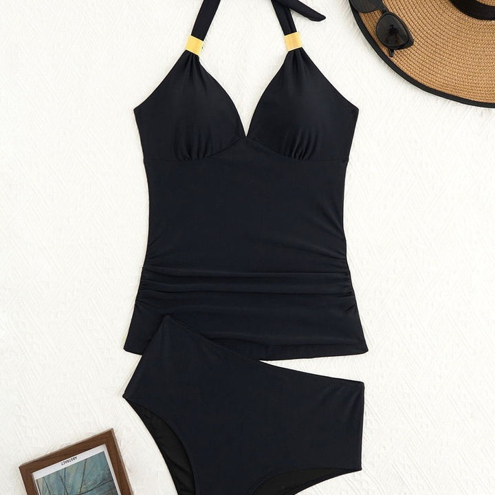 Ladies Elegant Tankini with Halterneck and Gold Accents Mune Fashion