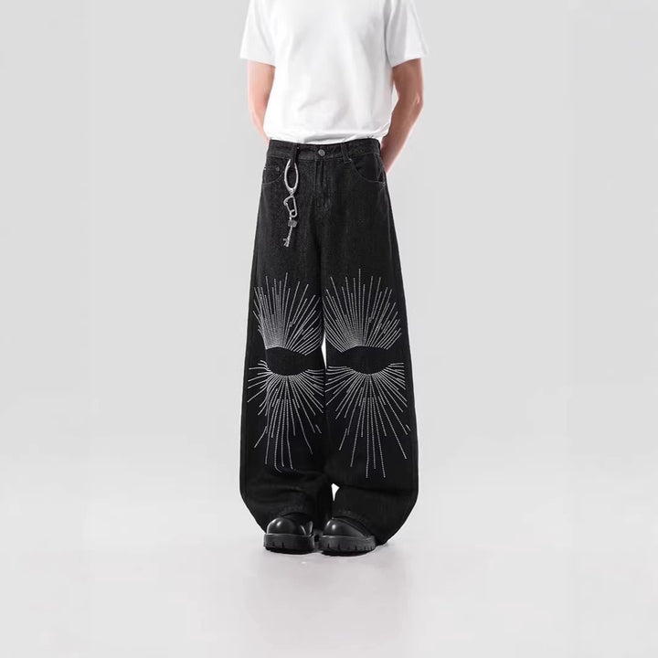 Men's Loose-Fitting Denim Jeans with Unique Graphic Design Mune Fashion