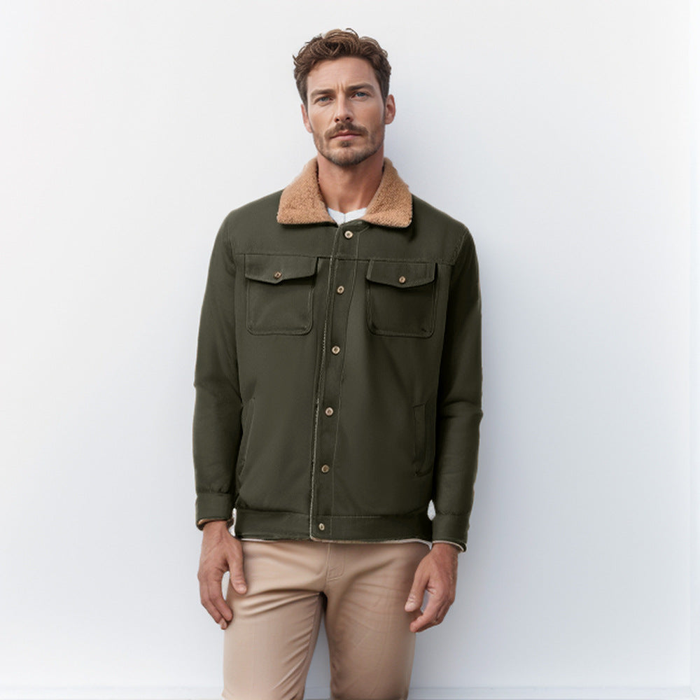 Men's Workwear Jacket with Teddy Collar and Snap Button Placket Mune Fashion